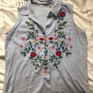 Women’s Sleeveless Embroidered Button Down Blouse